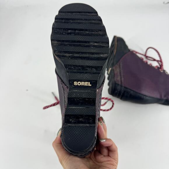 Sorel PDX Lace up Wedge Lexie Wedge Maroon Black Leather Canvas - Picture 4 of 5